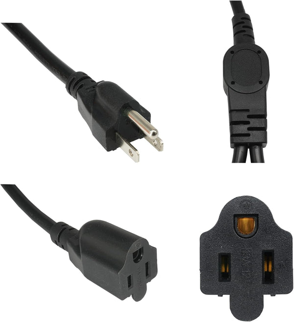 1.5 FT Extension Cord Splitter 1 to 2, 3 Prong Indoor Power Outlet Splitter, 16AWG Cable Wire Extender Space Saver for Halloween Lights, Christmas