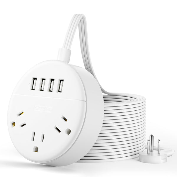 White Extension Cord 25 FT, Ultra Thin Flat Plug Power Strip with 4 USB Ports 3 Outlets, Wall Mountable, Non Surge Protector for Cruise Ship, Home