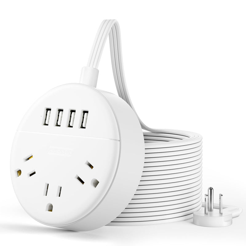 White Extension Cord 25 FT, Ultra Thin Flat Plug Power Strip with 4 USB Ports 3 Outlets, Wall Mountable, Non Surge Protector for Cruise Ship, Home