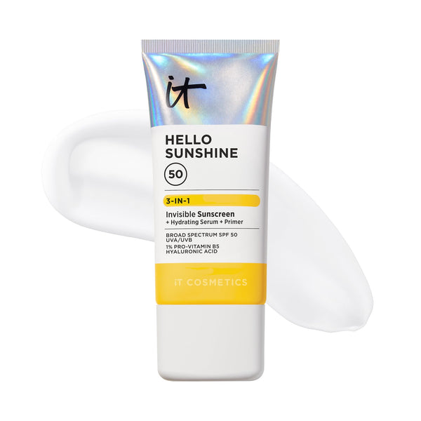 IT Cosmetics Hello Sunshine Hydrating Sunscreen SPF 50 (1.69 fl oz) | 3-in-1 Daily Face Sunscreen + Hydrating Serum + Makeup Primer - No White