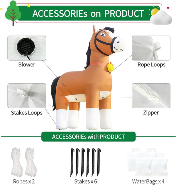 DomKom 9FT Clydesdale Horse Inflatables Christmas Spring, Farm Ranch Giant Blow up Animals Cute, Decorations Outdoor Yard Built-in LED Lights Big