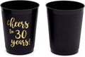 Sparkle and Bash 30th Birthday Cups & Plastic Tumblers - 16 Pack, 16 Oz, Black, Cheers To 30 Years - Party Favors & Wedding Anniversary Celebrations