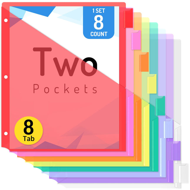 Forvencer 8 Count Dividers with Two Pockets, 8 tabs Binder Dividers for 3 Ring Binder Organizer, Multicolor, 1 Set Red 1 Set
