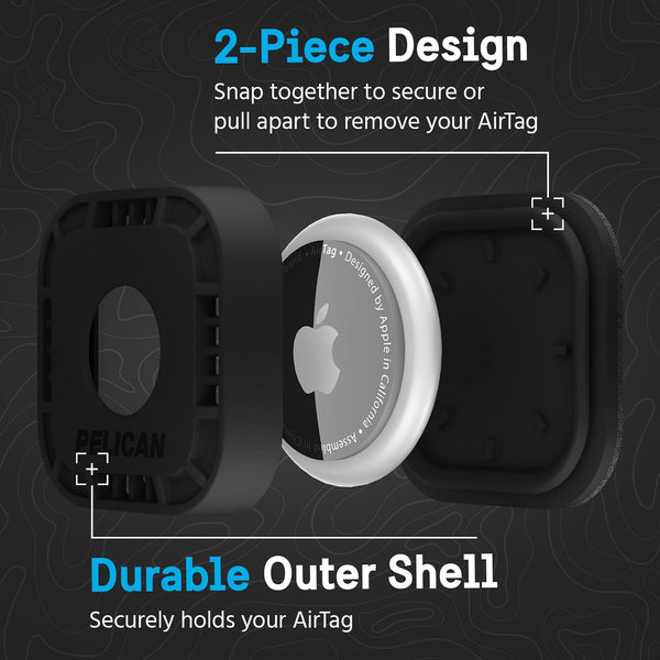 Pelican Protector 4-Pack AirTag Holder with 3M Adhesive Sticker - Black | Rugged and Shockproof Air Tag Case - Hidden AirTag Holder/Cover Stick On