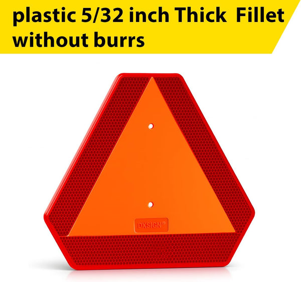 Slow Moving Vehicle Sign, Plastic DOT Slow Moving Vehicle Triangle Signs, SMV Sign 14"X16"X0.16"/5Mm Thick Diamond Grade Reflective up to 7 Years