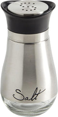 Juvale Stainless Steel Salt and Pepper Shakers Set with Holder, Refillable, Clear Glass Bottoms, Screw-Off Perforated "S" and "P" Caps for Kitchen
