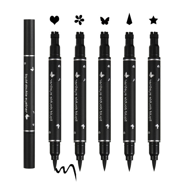5PCS Liquid Winged Eyeliner Stamp Pen Set - Double-headed Black Eye Liner Pencil - Long-lasting Waterproof Stamp Eyeliner Set for Eye Makeup -
