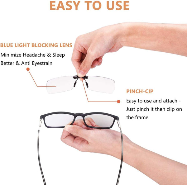FONHCOO Clip on Blue Light Blocking Glasses Womens Mens over Prescription Glasses Frameless Lens Transparent