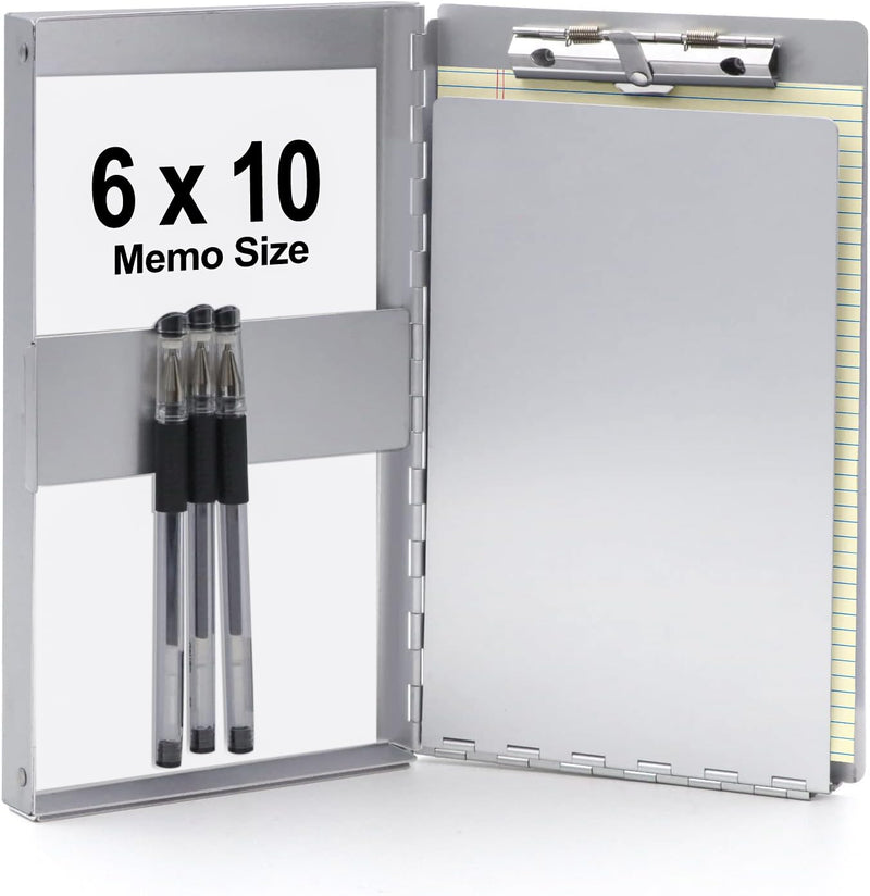 Small Aluminum Clipboard with Storage (Memo Size), 6 x 10.2 Inches, Recycled Metal Snapak Form Holder Binder with Inside Serrated Clip Posse Box,