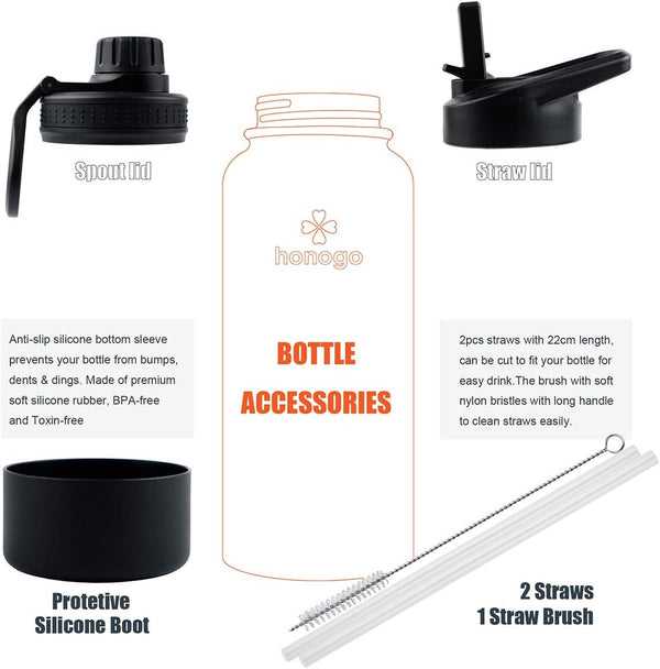 32 oz Powder Coated Double Wall Vacuum Insulated Sports Water Bottle, 18/8 Stainless Steel Wide Mouth Thermal Flask with Straw Lid & Spout Lid,