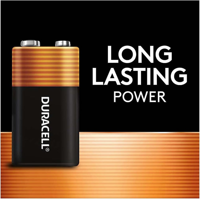 Duracell Coppertop 9V Battery, 2 Count Pack, 9-Volt with Long-lasting Power, All-Purpose Alkaline 9V Battery for Househo