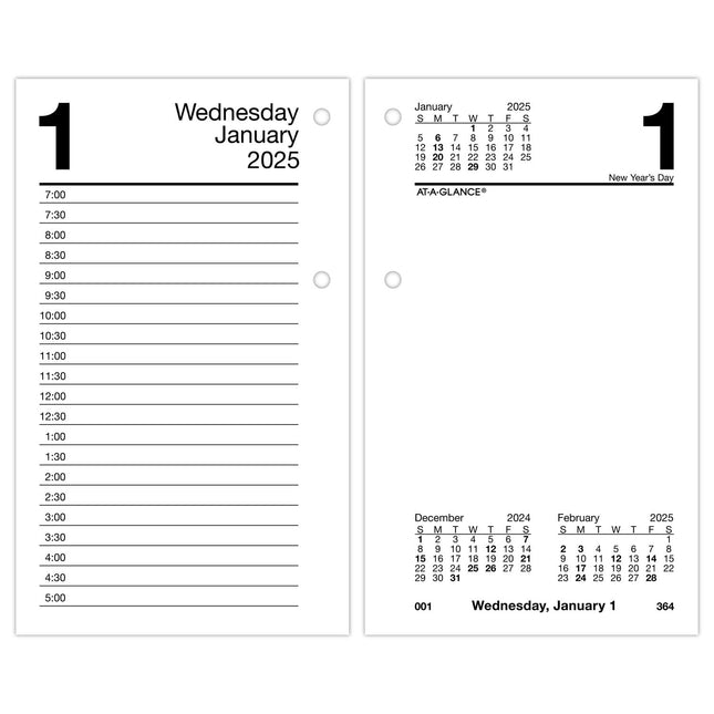 AT-A-GLANCE 2025 Desk Calendar Refill, Daily, 3-1/2" X 6", Standard, Loose-Leaf (E7175025)