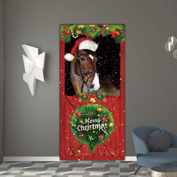 Cute Cats Merry Christmas Door Cover Funny Cats Door Banner Decoration Christmas Banner Decoration for Front Door Wall Window Xmas Decoration