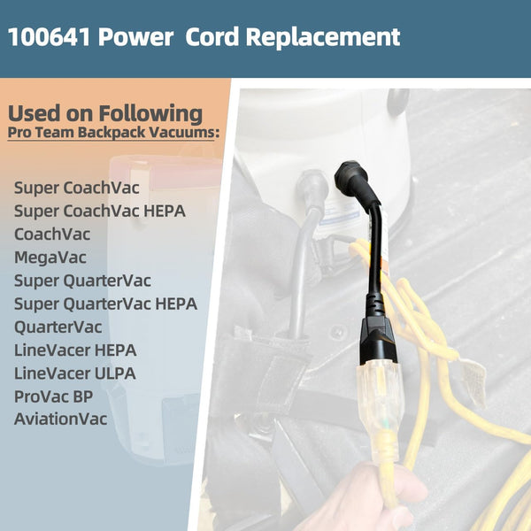 100641 Power Cord Replacement Parts Compatible wtih Pro Team Backpack Vacuum Pigtail Assembly for Supercoach, CoachVac, MegaVac, Super QuarterVac