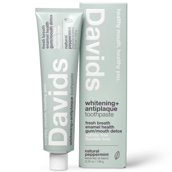 Davids Fluoride Free Toothpaste, Teeth Whitening, Antiplaque, SLS (Sulfate) Free, Promotes Enamel Health, Mouth & Gum Detox, EWG Verified,