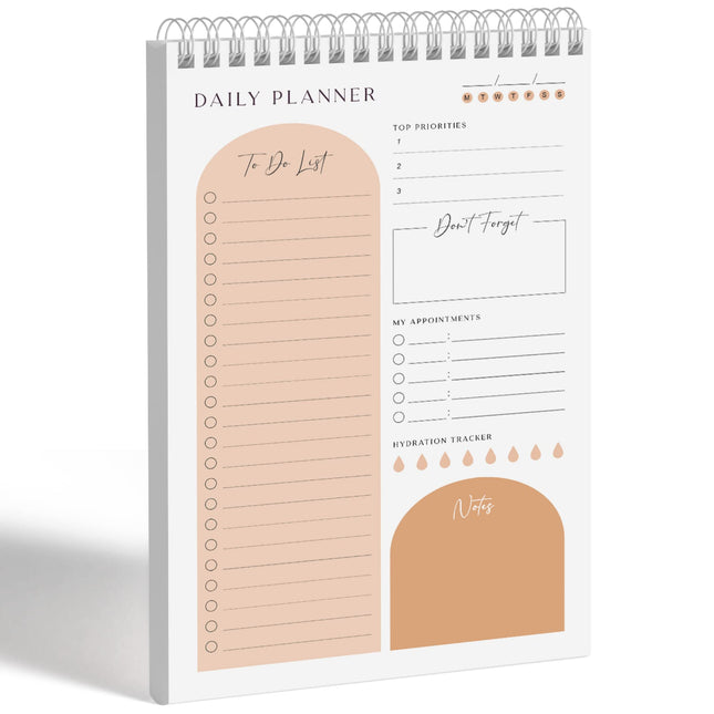 Daily Planner to Do List Notepad 60 Undated Pages,Apricot,Twin-Ring Spiral Bindl