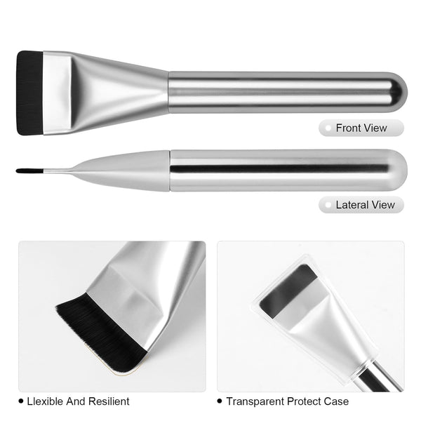 Flat Foundation Brush,Korean Makeup Brush Spatula Facial Brush for Liquid Foundation,Premium Face Makeup Brush for Blending Cream (Silver)