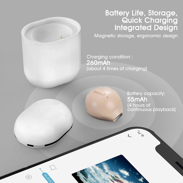 Invisible Earbuds Mini Single Earbuds Tiny Discreet Hidden Earphones for Work, Small Ear Canals In-Ear Wireless with Charging Case for Work