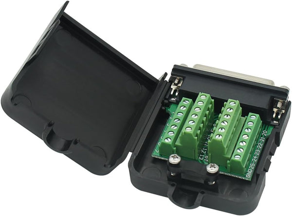 DB25 Breakout Board Solder-Free Male Adapter 25-pin Port Adapter to Terminal Connector Signal Module Long Bolts and Nuts with case