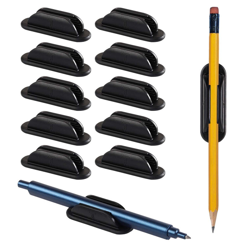 Adhesive Pencil Holders for Desk Set of 10 - Silicone Pen Holder with 15 PCS Upgraded Adhesive Pads - Flexible Pencil Holder for Walls Clipboards,