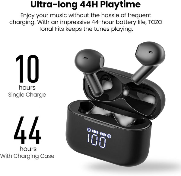 TOZO T21 Wireless Earbuds Bluetooth 5.3 in Ear Headphones Dual Mic Call Noise Cancelling IPX8 Waterproof 44H Playback Stereo Sound with LED