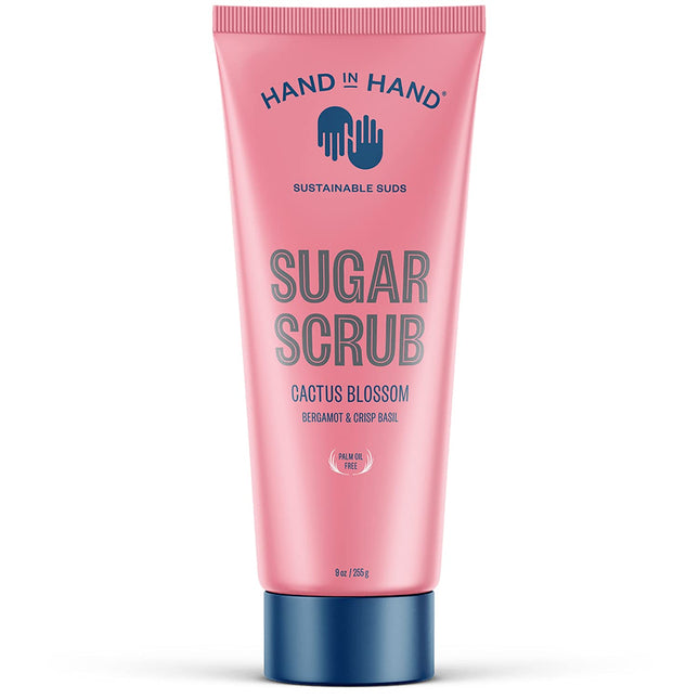 Hand in Hand Sugar Scrub, Gentle Exfoliation For All Skin Types, 9 Ounce, Bergamot & Crisp Basil, Cactus Blossom Scent, Single Cactus Blossom 9