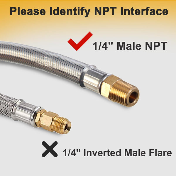 15 inch (packs of 2) RV Propane Hoses with Gauge, Stainless Steel Braided Camper Tank Hose,Rv lp Gas Hoses Connector for Standard Two-Stage