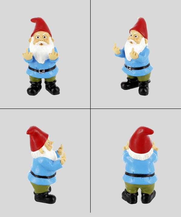 Gnometastic Mini Middle Finger Gnome 3.5in, Naughty, Funny Garden Gnomes Outdoor Decoration for Yard Lawn Ornament Fairy Garden Decor,