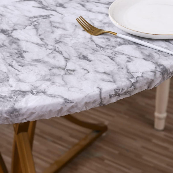 Walrus Round Vinyl Fitted Tablecloth with Flannel Backing Elastic Edge Design Table Cover Waterproof Oil-Proof PVC Table Cloth Stain-Resistant