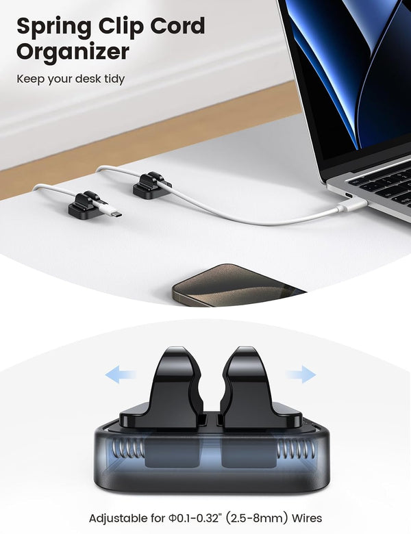 5Pack Cable Spring Holder Clips, Cord Organizer for Desk - Lamicall Adjustable Cord Wire Holder Keeper, Phone Charger Organizer Clips, Wire Cable