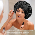 Silk Bonnet for Sleeping Women, Ajustable Hair Bonnet for Curly Hairs Satin Bonnet Reduce Friction Prevent Frizz Black，Large Large Black