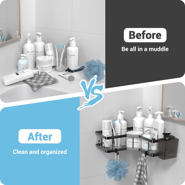 AKTECKE Corner Shower Caddy, 2 Pack Adhesive Shower Corner Organizer Shelves, No Drilling Stainless Steel Shower Storage Rack with