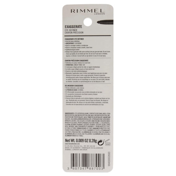 Rimmel London Exaggerate Waterproof Eye Definer Eyeliner, Highly Pigmented, Long-Wearing, Built-In Smudger, 212, Rich Brown, 0.01Oz