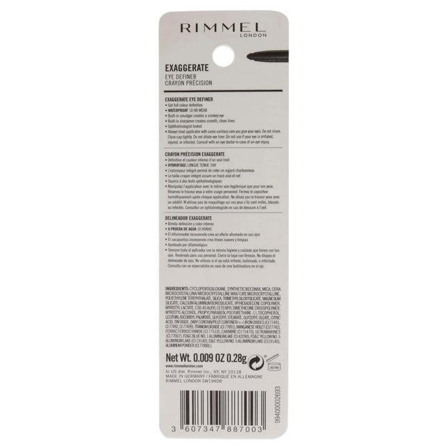Rimmel London Exaggerate Waterproof Eye Definer Eyeliner, Highly Pigmented, Long