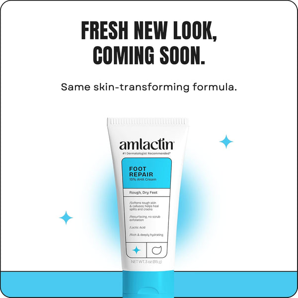 Amlactin Foot Repair Cream - 3 Oz Cream for Dry Cracked Heels with 15% Lactic Acid - Exfoliator and Moisturizer for Dry Skin (Packaging May Vary)