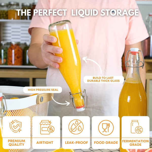 FastRack Swing Top Glass Bottles |8.5 oz – Pack of 8 | Clear, Flip Top Glass Bottles for Home Brewing, Carbonated Drinks, Kombucha, Fermentation,