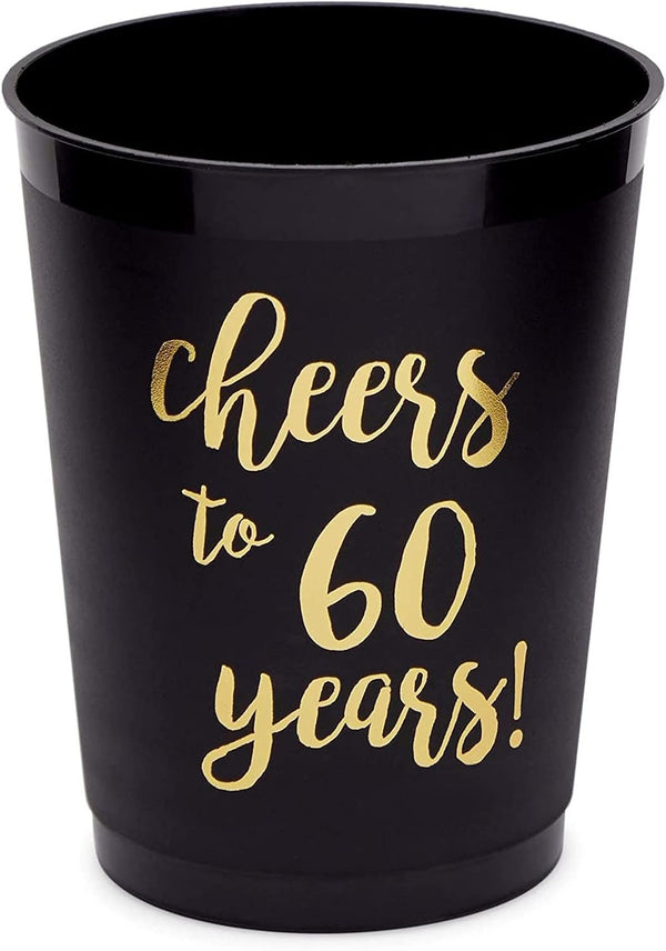Sparkle and Bash 30th Birthday Cups & Plastic Tumblers - 16 Pack, 16 Oz, Black, Cheers To 30 Years - Party Favors & Wedding Anniversary Celebrations