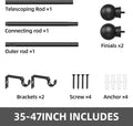 GXOACKJ Curtain Rods for windows 32-48 inch, 5/8 inch Decorative Curtain Rod Set, Matte Black Splicing Heavy Duty Metal Curtain Rod with Brackets
