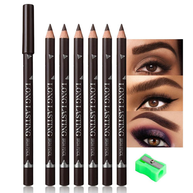 6Pcs Eyebrow Pencils for Women, Wooden Hard-Core Dark Brown Eyebrow and Eyeliner Pencil, Long Lasting Waterproof and Swe