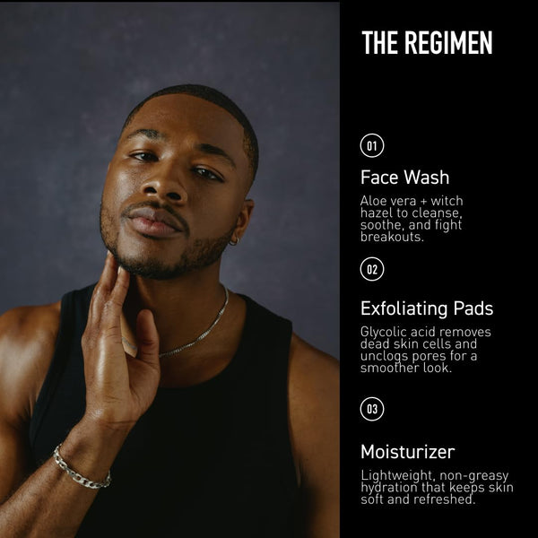 Bevel Facial Skin Care Set for Men - Mens Skincare Kit Routine Includes Face Wash with Aloe Vera, Glycolic Acid Exfoliating Pads, Lightweight Face