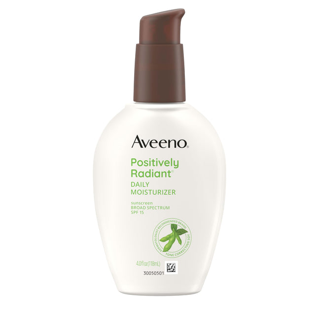 Aveeno Positively Radiant Daily Face Moisturizer with SPF 15 Sunscreen, Hydrating Facial Moisturizer with Soy Extract to