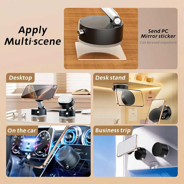 Oudvaker Foldable Magnetic Vacuum Phone Holder, 360° Electric Suction Car Mount, Double-Sided Swivel Stand for Car, Mirror, Gym, Kitchen,