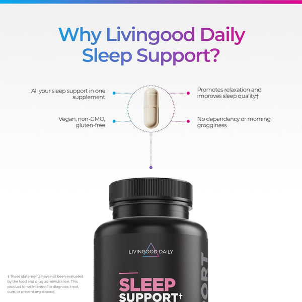Livingood Daily Sleep Support, 5Mg Melatonin (60 Vegetarian Capsules) - Natural Sleep Aid for Adults - Sleeping Pills Supplement with Valerian