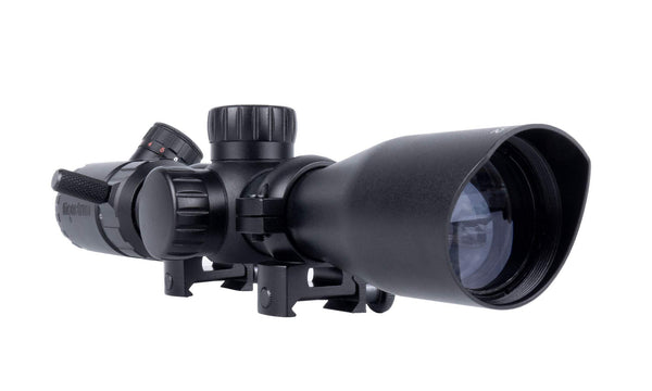 Monstrum 3-9x32 Rifle Scope with Rangefinder Reticle and Medium Profile Scope Rings | Black