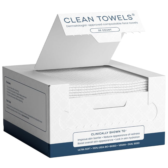 Clean Skin Club Clean Towels™, 100% USDA Biobased Dermatologist Approved Face To