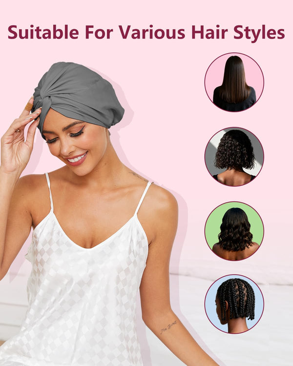 HFRHTGY Adjustable Silk Satin Hair Bonnet for Sleeping, Double Layer Hair Wrap Sleep Cap Turban for Women Men, Curly Straight Braid Unisex