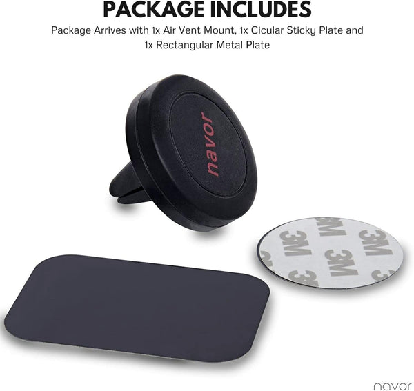 Navor Universal Air Vent Magnetic Car Mount in Black for iPhones and Android Devices