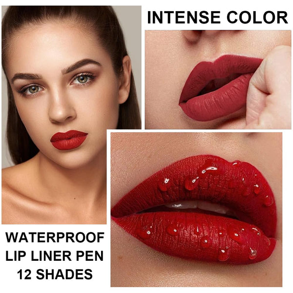 12 Colors Lip Liner Set, Matte Finish Series Lip Liners Pen, Set A | for Women, Long Lasting Waterproof Smooth High Pigmented Lip Pencil for Daily