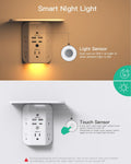 Wall Outlet Extender with Shelf and Night Light,Surge Protector,Usb Wall Charger with 5 AC Outlets and 3 USB Ports 1 USB C Outlet Wide Space