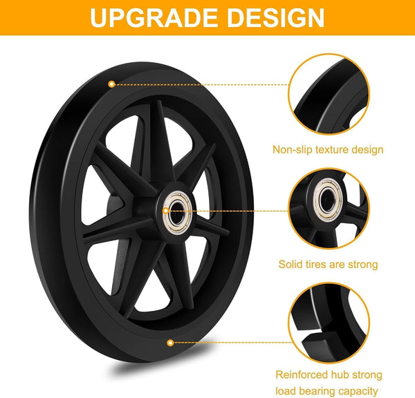 4 Pack 6 Inch Solid Replacement Wheels - Environmentally Friendly Rubber Material, Wear-Resistant PU Tires, Anti-Slip, and Durable ABS Wheel Hub -